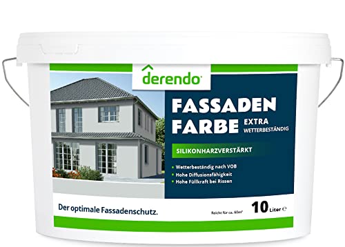 derendo Fassadenfarbe grau 10l mit EXTRA hohem Wetterschutz, matte silikonharzverstärkte Fassaden Farbe, hohe Deckkraft und gute Füllkraft bei kleinen Rissen (Hellgrau 15-56) von derendo