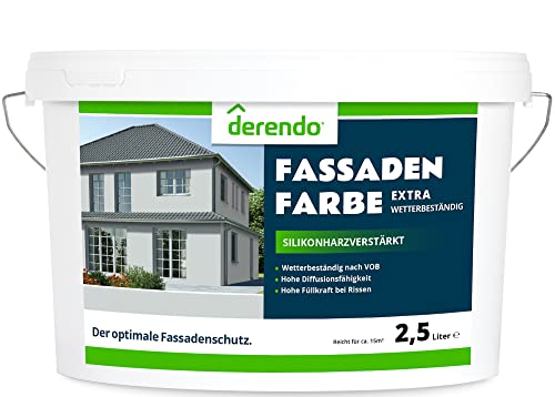 derendo Fassadenfarbe grau 2,5l mit EXTRA hohem Wetterschutz, matte silikonharzverstärkte Fassaden Farbe, hohe Deckkraft und gute Füllkraft bei kleinen Rissen (Hellgrau 15-56) von derendo