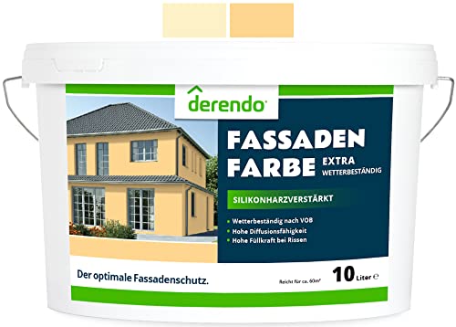 derendo Fassadenfarbe orange 10l mit EXTRA hohem Wetterschutz, matte silikonharzverstärkte Fassaden Farbe, hohe Deckkraft und gute Füllkraft bei kleinen Rissen (Gelborange 5-2) von derendo