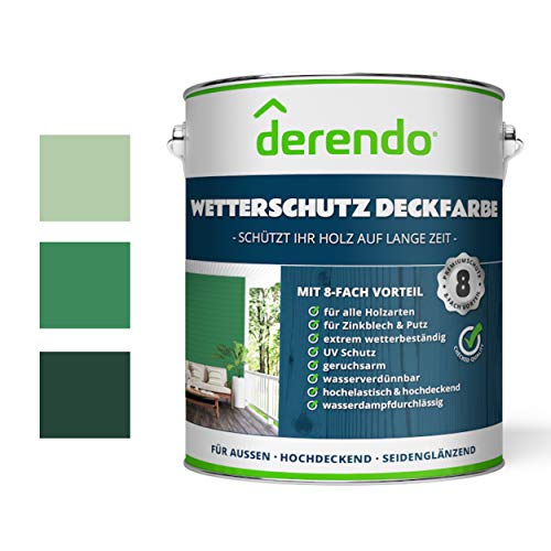 Derendo Holzfarbe grün, 2,5L seidenglänzend, Wetterschutzfarbe für Außen, Holzschutzfarbe mit hoher Deckkraft, wasserverdünnbar (2,5L, signalgrün RAL 6032) von derendo