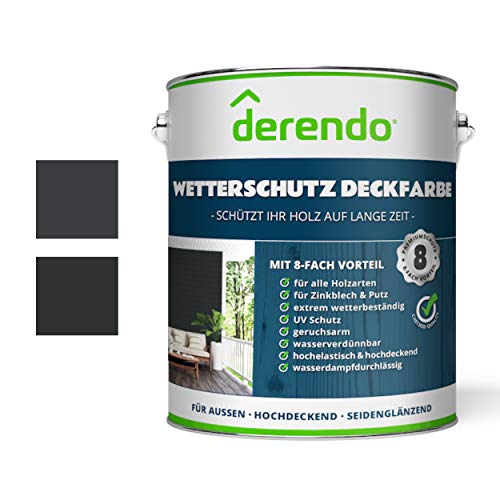 Derendo Holzfarbe schwarz, 2,5L seidenglänzend, Wetterschutzfarbe für Außen, Holzschutzfarbe mit hoher Deckkraft, wasserverdünnbar (2,5L, tiefschwarz RAL9005) von derendo