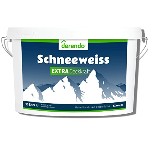 derendo Schneeweiss Extra Deckkraft wandfarbe weiß Innenfarbe 10l matte Farbe weiß - Wandfarbe - sehr hohe Deckkraft - Ideal für strahlend weiße Wände und Decken, tropfarm 10 Liter von derendo