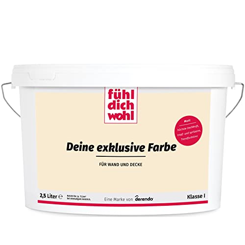 derendo Fühl Dich Wohl Deine Farbe beige 2,5l, matte Wandfarbe beige, hohe Deckkraft, verschiedene Beigetöne zur Auswahl (2,5L, Cremebeige E5-31) von derendo