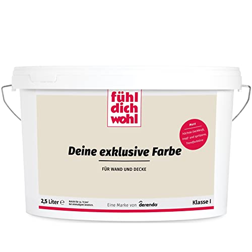 derendo Fühl Dich Wohl Deine Farbe beige, matte Wandfarbe beige, hohe Deckkraft, verschiedene Beigetöne zur Auswahl (2,5L, Graubeige) von derendo