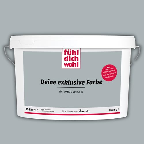 derendo Fühl Dich Wohl Deine Farbe grau, matte Wandfarbe grau, hohe Deckkraft, verschiedene Grautöne zur Auswahl (10L, Asphaltgrau) von derendo