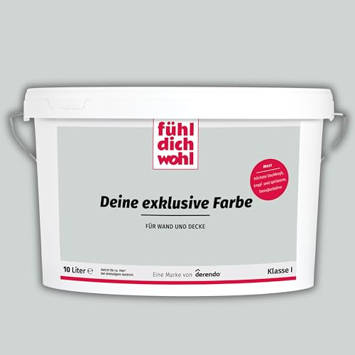 derendo Fühl Dich Wohl Deine Farbe grau, matte Wandfarbe grau, hohe Deckkraft, verschiedene Grautöne zur Auswahl (10L, Hellgrau 15-56) von derendo