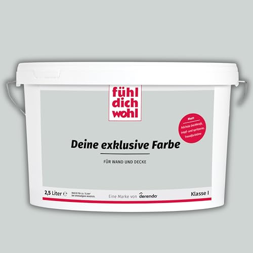 derendo Fühl Dich Wohl Deine Farbe grau, matte Wandfarbe grau, hohe Deckkraft, verschiedene Grautöne zur Auswahl (2,5L, Hellgrau 15-56) von derendo