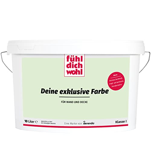 derendo Fühl Dich Wohl Deine Farbe grün, matte grüne Wandfarbe, hohe Deckkraft, verschiedene Grüntöne zur Auswahl (10L, Eisgrün) von derendo