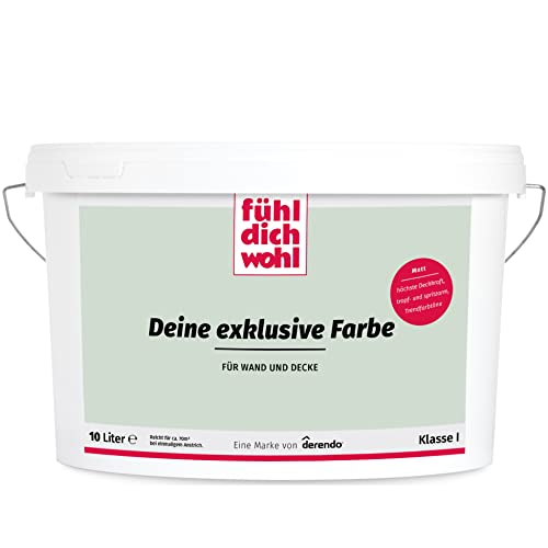 derendo Fühl Dich Wohl Deine Farbe pastell, matte Wandfarbe pastell, hohe Deckkraft, verschiedene Pastelltöne zur Auswahl (10L, Salbeigrün) von derendo