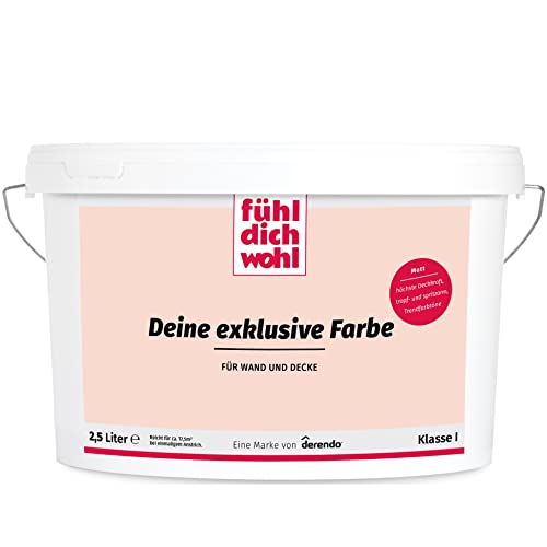 derendo Fühl Dich Wohl Deine Farbe pastell, matte Wandfarbe pastell, hohe Deckkraft, verschiedene Pastelltöne zur Auswahl (2,5L, Rosa) von derendo