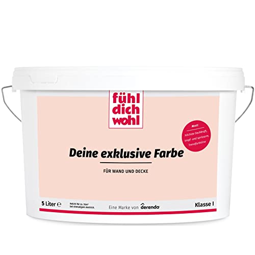 derendo Fühl Dich Wohl Deine Farbe pastell, matte Wandfarbe pastell, hohe Deckkraft, verschiedene Pastelltöne zur Auswahl (5L, Rosa) von derendo