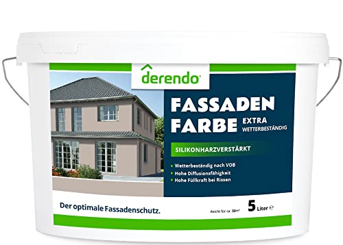 derendo Fassadenfarbe braun 5l mit EXTRA hohem Wetterschutz, matte silikonharzverstärkte Fassaden Farbe, hohe Deckkraft und gute Füllkraft bei kleinen Rissen (Cappuccino) von derendo