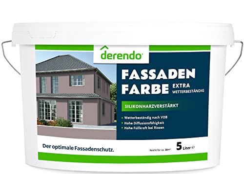 derendo Fassadenfarbe braun 5l mit EXTRA hohem Wetterschutz, matte silikonharzverstärkte Fassaden Farbe, hohe Deckkraft und gute Füllkraft bei kleinen Rissen (Felsbraun) von derendo