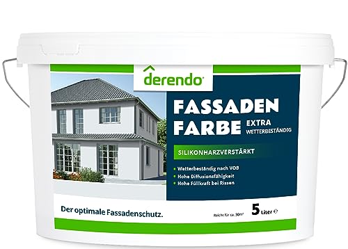 derendo Fassadenfarbe grau 5l mit EXTRA hohem Wetterschutz, matte silikonharzverstärkte Fassaden Farbe, hohe Deckkraft und gute Füllkraft bei kleinen Rissen (Lichtgrau 15-16) von derendo