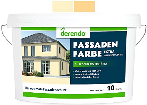 derendo Fassadenfarbe orange 10l mit EXTRA hohem Wetterschutz, matte silikonharzverstärkte Fassaden Farbe, hohe Deckkraft und gute Füllkraft bei kleinen Rissen (Pastellorange 5-1) von derendo