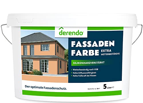 derendo Fassadenfarbe terracotta 5l mit EXTRA hohem Wetterschutz, matte silikonharzverstärkte Fassaden Farbe, hohe Deckkraft und gute Füllkraft bei kleinen Rissen (Aprikose) von derendo