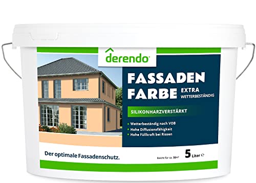 derendo Fassadenfarbe terracotta 5l mit EXTRA hohem Wetterschutz, matte silikonharzverstärkte Fassaden Farbe, hohe Deckkraft und gute Füllkraft bei kleinen Rissen (Hellorange) von derendo