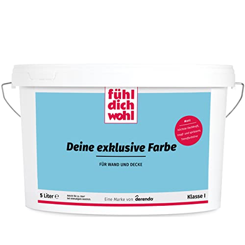 derendo Fühl Dich Wohl Deine Farbe blau, matte Wandfarbe blau, hohe Deckkraft, verschiedene Blautöne zur Auswahl (5L, Aquamarin) von derendo