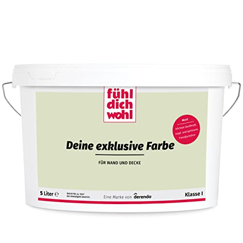 derendo Fühl Dich Wohl Deine Farbe grün 5l, matte grüne Wandfarbe, hohe Deckkraft, verschiedene Grüntöne zur Auswahl (5l, Hellgrün) von derendo