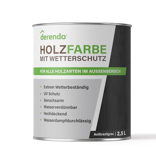 derendo Holzfarbe 2,5L, anthrazitgrau außen wetterfest Wetterschutzfarbe Langzeitschutz RAL 7016 seidenglänzend Holzlack grau Außenbereich Holzschutzlasur hohe Deckkraft derendo Holzfarbe 2,5L, anthrazitgrau außen wetterfest Wetterschutzfarbe Langzeitschutz RAL 7016 seidenglänzend Holzlack grau Außenbereich Holzschutzlasur hohe Deckkraft von derendo