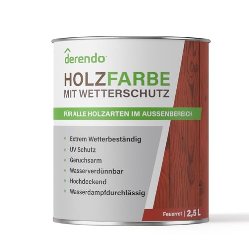 derendo Holzfarbe feuerrot außen wetterfest Wetterschutzfarbe Langzeitschutz 2,5L RAL 3000 seidenglänzend Holzlack rot Außenbereich Holzschutzlasur hohe Deckkraft derendo Holzfarbe feuerrot außen wetterfest Wetterschutzfarbe Langzeitschutz 2,5L RAL 3000 seidenglänzend Holzlack rot Außenbereich Holzschutzlasur hohe Deckkraft von derendo