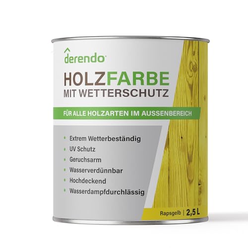 derendo Holzfarbe gelb außen wetterfest Wetterschutzfarbe Langzeitschutz 2,5L RAL 1021 seidenglänzend Holzlack rapsgelb dunkelgelb Außenbereich Holzschutzlasur hohe Deckkraft derendo Holzfarbe gelb außen wetterfest Wetterschutzfarbe Langzeitschutz 2,5L RAL 1021 seidenglänzend Holzlack rapsgelb dunkelgelb Außenbereich Holzschutzlasur hohe Deckkraft von derendo