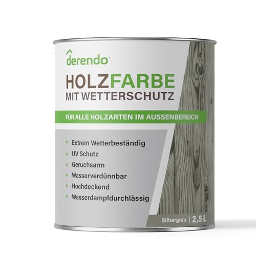 derendo Holzfarbe grau außen wetterfest Wetterschutzfarbe Langzeitschutz 2,5L RAL 7001 seidenglänzend Holzlack silbergrau Außenbereich Holzschutzlasur hohe Deckkraft derendo Holzfarbe grau außen wetterfest Wetterschutzfarbe Langzeitschutz 2,5L RAL 7001 seidenglänzend Holzlack silbergrau Außenbereich Holzschutzlasur hohe Deckkraft von derendo