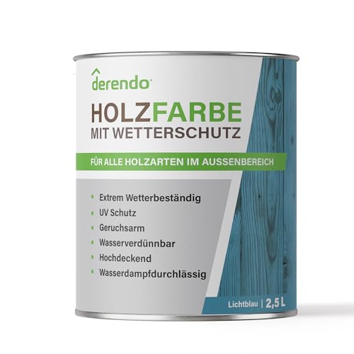derendo Holzfarbe lichtblau hellblau außen wetterfest Wetterschutzfarbe holz 2,5L RAL 5012 seidenglänzend Holzlack blau Außenbereich Holzschutzlasur hohe Deckkraft derendo Holzfarbe lichtblau hellblau außen wetterfest Wetterschutzfarbe holz 2,5L RAL 5012 seidenglänzend Holzlack blau Außenbereich Holzschutzlasur hohe Deckkraft von derendo
