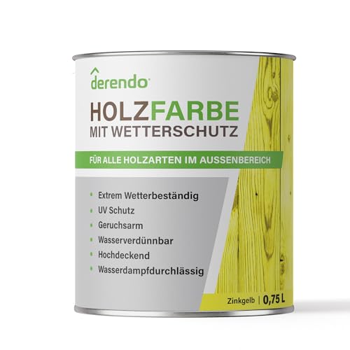 derendo Holzfarbe zinkgelb außen wetterfest Wetterschutzfarbe Holz 750ml RAL 1018 seidenglänzend Holzlack gelb Außenbereich Holzschutzlasur hohe Deckkraft derendo Holzfarbe zinkgelb außen wetterfest Wetterschutzfarbe Holz 750ml RAL 1018 seidenglänzend Holzlack gelb Außenbereich Holzschutzlasur hohe Deckkraft von derendo