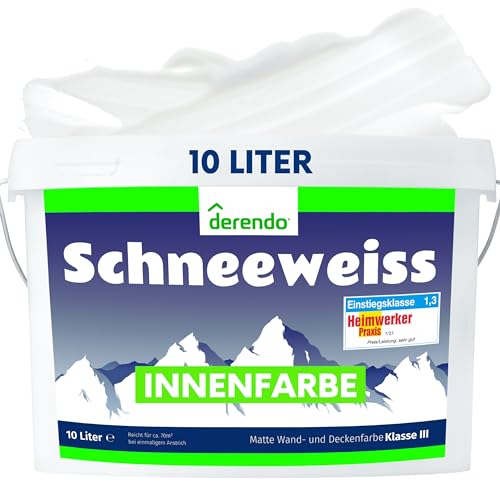 derendo Schneeweiss wandfarbe weiß hohe deckkraft 10l innenfarbe weiß matt wandfarbe ausbessern Testsieger wände streichen ohne tropfen hochdeckend innen wandfarbe weiss 10 Liter von derendo