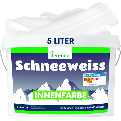 derendo Schneeweiss wandfarbe weiß hohe deckkraft 5l innenfarbe weiß matt wandfarbe ausbessern Testsieger wände streichen ohne tropfen hochdeckend innen wandfarbe weiss 5 Liter von derendo