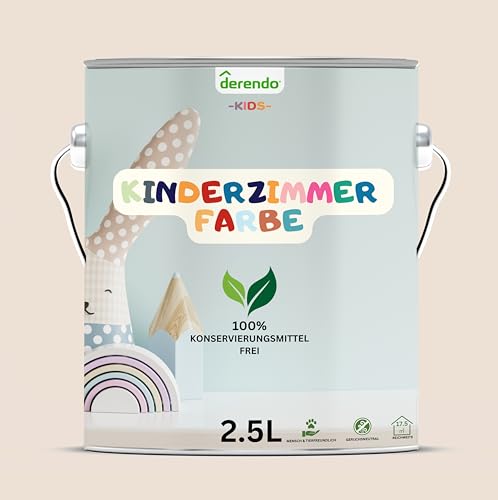 derendo Kinderzimmer Wandfarbe – Umweltfreundlich, Geruchsneutral, Hohe Deckkraft, Schadstofffrei – Farbenfrohe Auswahl pastellfarben Farbe (Beige - Sandkasten Beige, 2,5 Liters) von derendo