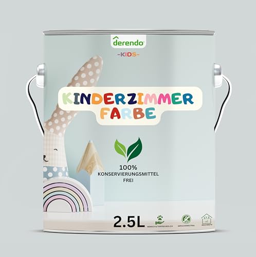 derendo Kinderzimmer Wandfarbe – Umweltfreundlich, Geruchsneutral, Hohe Deckkraft, Schadstofffrei – Farbenfrohe Auswahl pastellfarben Farbe (Grau - Elefantengrau, 2,5 Liters) von derendo