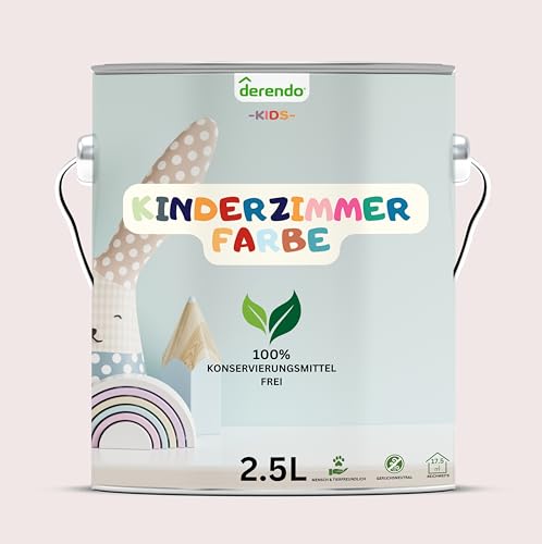 derendo Kinderzimmer Wandfarbe – Umweltfreundlich, Geruchsneutral, Hohe Deckkraft, Schadstofffrei – Farbenfrohe Auswahl pastellfarben Farbe (Lila- Lavendel Lila, 2,5 Liters) von derendo