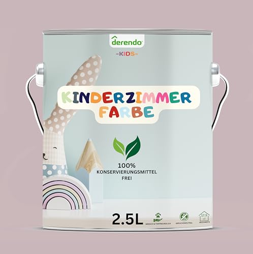 derendo Kinderzimmer Wandfarbe – Umweltfreundlich, Geruchsneutral, Hohe Deckkraft, Schadstofffrei – Farbenfrohe Auswahl pastellfarben Farbe (Lila- Nilpferd Lila, 2,5 Liters) von derendo