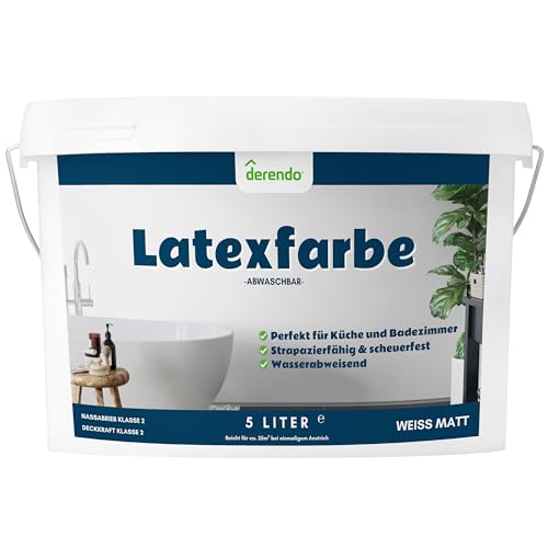 derendo Latexfarbe weiß matt abwaschbar 5 Liter für Innen küche streichen badezimmer streichen weiße wandfarbe hohe deckkraft wandfarbe weiß deckend von derendo