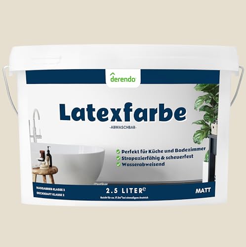 derendo Latexfarbe beige graubeige matt abwaschbar 2.5 Liter für Innen küche streichen badezimmer streichen beige wandfarbe hohe deckkraft wandfarbe beige deckend von derendo