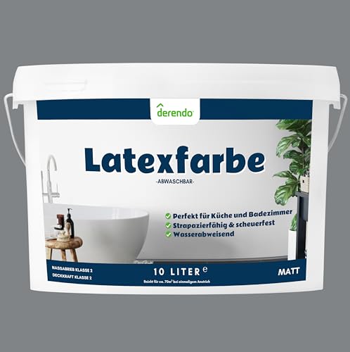 derendo Latexfarbe grau asphaltgrau matt abwaschbar 10 Liter für Innen küche streichen badezimmer streichen graue wandfarbe hohe deckkraft wandfarbe grau deckend von derendo