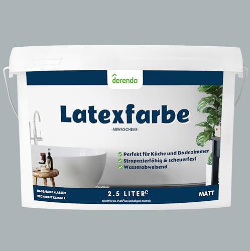 derendo Latexfarbe grau betongrau matt abwaschbar 2.5 Liter für Innen küche streichen badezimmer streichen graue wandfarbe hohe deckkraft wandfarbe grau deckend von derendo