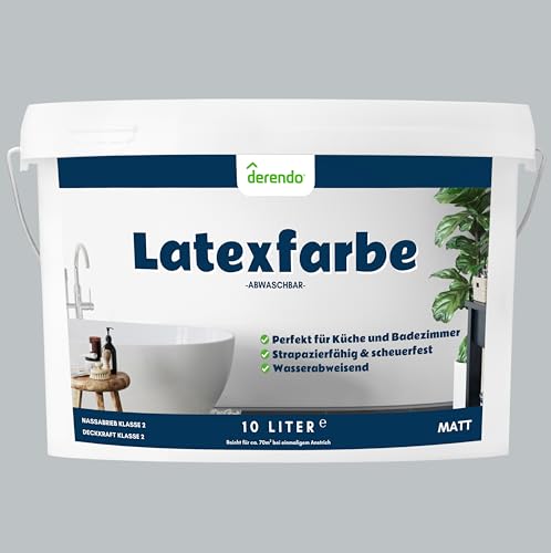 derendo Latexfarbe grau elefantengrau matt abwaschbar 10 Liter für Innen küche streichen badezimmer streichen graue wandfarbe hohe deckkraft wandfarbe grau deckend von derendo