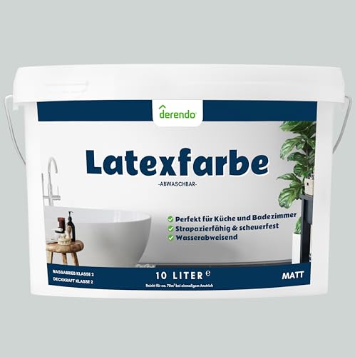 derendo Latexfarbe grau hellgrau matt abwaschbar 10 Liter für Innen küche streichen badezimmer streichen graue wandfarbe hohe deckkraft wandfarbe grau deckend von derendo