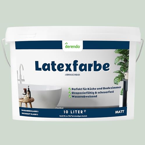 derendo Latexfarbe grün salbeigrün matt abwaschbar 10 Liter für Innen küche streichen badezimmer streichen grüne wandfarbe hohe deckkraft wandfarbe hellgrün deckend von derendo