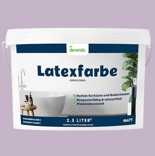 derendo Latexfarbe lila flieder matt abwaschbar 2.5 Liter für Innen küche streichen badezimmer streichen lila wandfarbe hohe deckkraft wandfarbe lila deckend von derendo