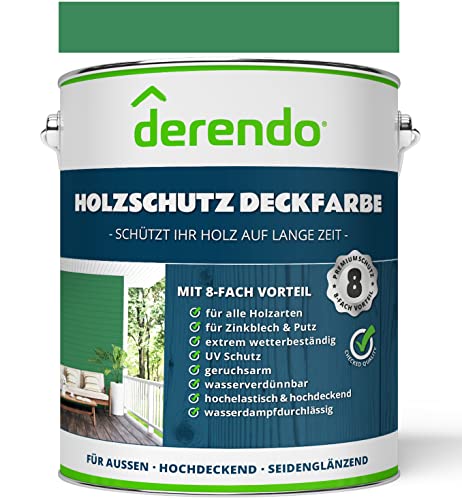 derendo Profi Holzschutzfarbe Aqua grün für Außen, 750 ml wasserverdünnbare Wetterschutzfarbe, seidenglänzend, verschiedene Farbtöne, Holzfarbe mit sehr hoher Deckkraft (signalgrün RAL 6032) von derendo