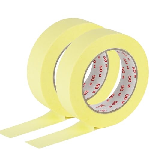 derendo Profi Malerkrepp 30 mm x 50 m - 2er, 3er, 4er Pack (Set) | UV-beständiges Maler Abklebeband für Präzisionsarbeit | Lackierband & Abdeckband für gestochen scharfe Farbkanten (2er Set) von derendo