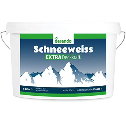 derendo Schneeweiss Extra Deckkraft wandfarbe weiß Innenfarbe 5l matte Farbe weiß - Wandfarbe - sehr hohe Deckkraft - Ideal für strahlend weiße Wände und Decken, tropfarm 5Liter von derendo