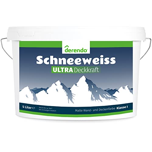 derendo Schneeweiss ultra wandfarbe weiß höchste deckkraft 5l weiße wandfarbe ausbessern wand streichen ohne tropfen Wandfarbe weiß matt für innen geruchsneutral 5 Liter von derendo