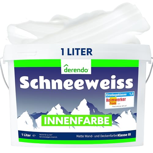 derendo Schneeweiss wandfarbe weiß hohe deckkraft 1l innenfarbe weiß matt wandfarbe ausbessern Testsieger wände streichen ohne tropfen hochdeckend innen wandfarbe weiss 1 Liter (1l) von derendo