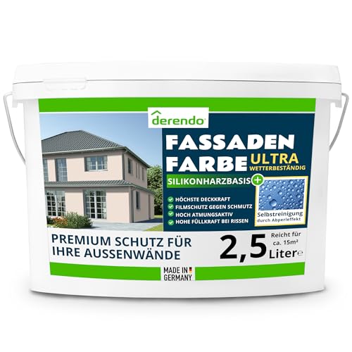 derendo Silikonharz Fassadenfarbe Beige ULTRA Wetterschutz Perlbeige 2.5 l aussen Fassade Silikonharzfarbe mit Abperleffekt Lotus Blatt Fassadenschutz Schmutzabweisende Silikonharzbeschichtung derendo Silikonharz Fassadenfarbe Beige ULTRA Wetterschutz Perlbeige 2.5 l aussen Fassade Silikonharzfarbe mit Abperleffekt Lotus Blatt Fassadenschutz Schmutzabweisende Silikonharzbeschichtung von derendo