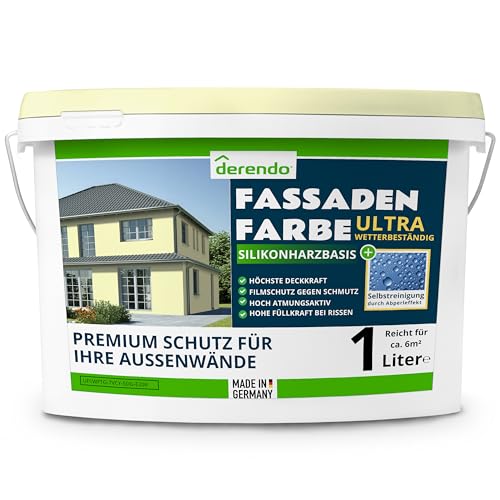 derendo Silikonharz Fassadenfarbe Gelb ULTRA Wetterschutz Buttergelb 1l aussen Fassade Silikonharzfarbe mit Abperleffekt Lotus Blatt Fassadenschutz Schmutzabweisende Silikonharzbeschichtung derendo Silikonharz Fassadenfarbe Gelb ULTRA Wetterschutz Buttergelb 1l aussen Fassade Silikonharzfarbe mit Abperleffekt Lotus Blatt Fassadenschutz Schmutzabweisende Silikonharzbeschichtung von derendo